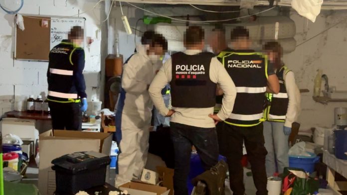 Agentes de la Policía Nacional y de los Mossos en uno de los registros judiciales desarrollados este martes.