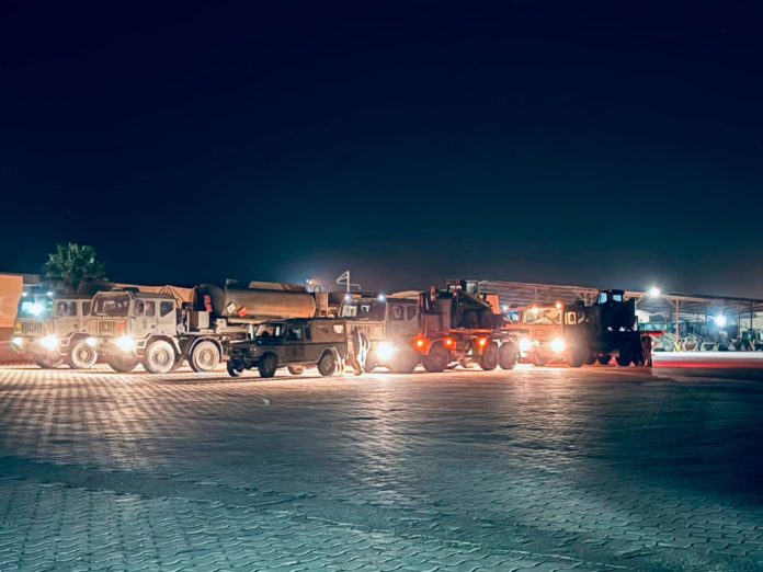 Camiones del Ejército a su llegada a la Comunidad Valenciana para ayudar a las víctimas de la DANA.