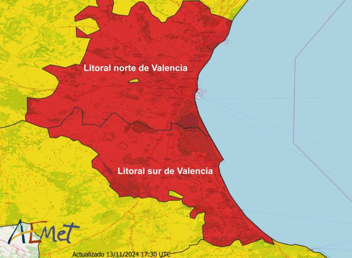 La AEMET ha emitido una alerta roja sobre toda la Comunidad Valencia ante la intensidad de la nueva DANA que hoy ha azotado Málaga