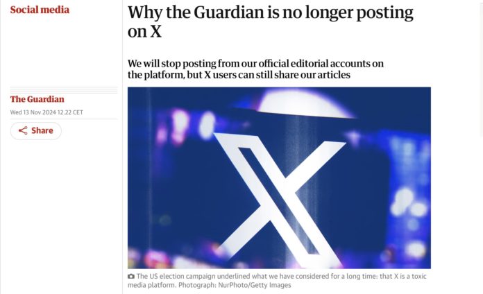 Portada de The Guardian anunciando que abandona la red social X