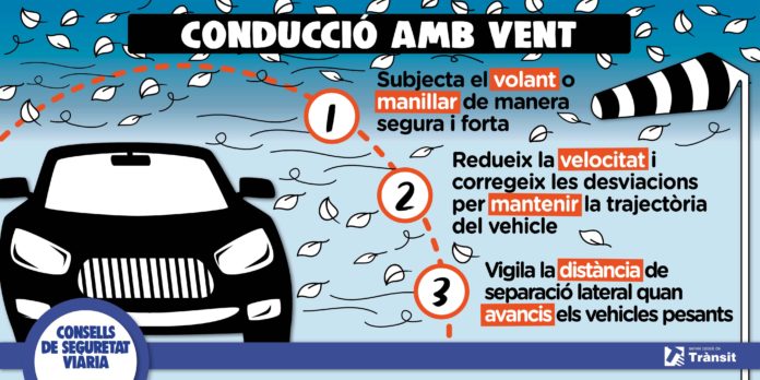 Consejos del departamento de Trànsit para conducir con vientos fuertes.