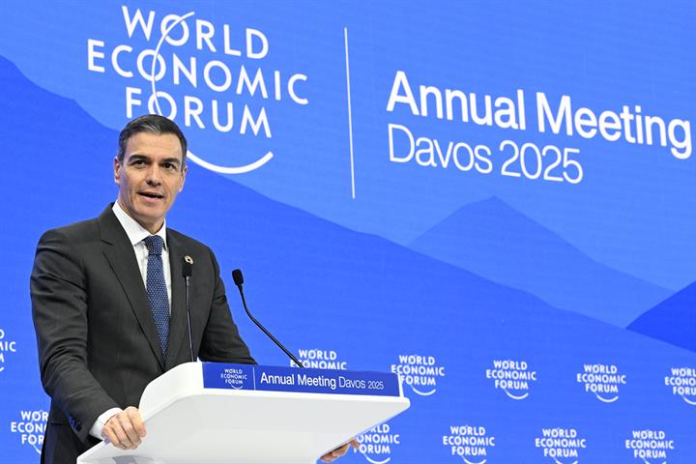 Pedro Sánchez durante su reciente intervención ante el Foro de Davos.