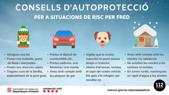 Infografía con consejos de Protección Civil para hacer frente al episodio de frío intenso que afectará a Cataluña hasta el próximo jueves.