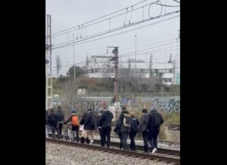 Pasajeros de la R2 de Rodalies caminando por las vías tras la enésima incidencia.